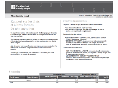 Exemple du rapport annuel sur les frais et autres formes de rémunération
