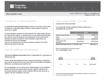 Exemple du rapport annuel sur le rendement de placements