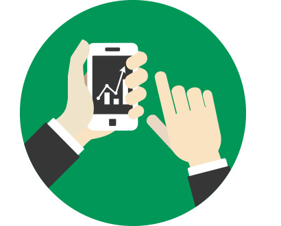 Illustration d'un mobile affichant un graphique de bourse