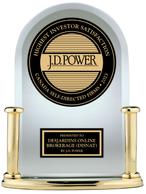J.D. Power award trophy for investor satisfaction among self-directed firms, awarded to Desjardins Online Brokerage in 2023.